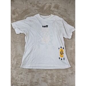 Neff Mens White Graphic T‎ Shirt Happy Vibes Smiley Face Size L